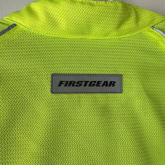 First Gear Mesh Motorcycle Jacket Medium Neon Yellow Armor Elbow Shoulder Back - Picture 12 of 16